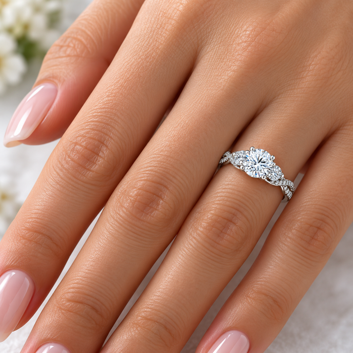 1 1/2Ct Three Stone Diamond & Moissanite Infinity Engagement Ring 14k White Gold