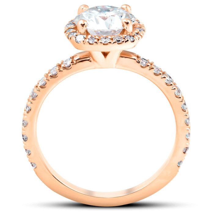 G/VS 2 Ct Moissanite & Diamond Cushion Halo Engagement Ring 14k Rose Gold G/VS 2 Ct Moissanite & Diamond Cushion Halo Engagement Ring 14k Rose Gold
