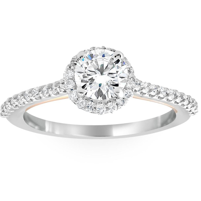 1 3/8Ct Diamond & Moissanite Halo Two Tone Engagement Ring 14k Rose & White Gold
