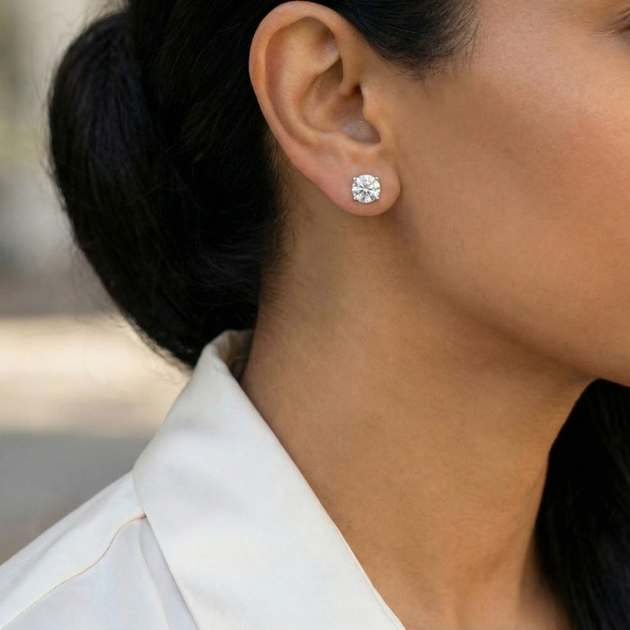 4 Ct TW Round Moissanite Screw Back Studs 14k White Gold