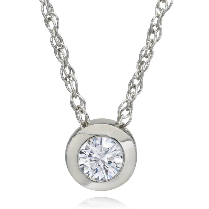 1/4Ct Diamond Solitaire Pendant Women's 14k White Gold Bezel Pendant Lab Grown