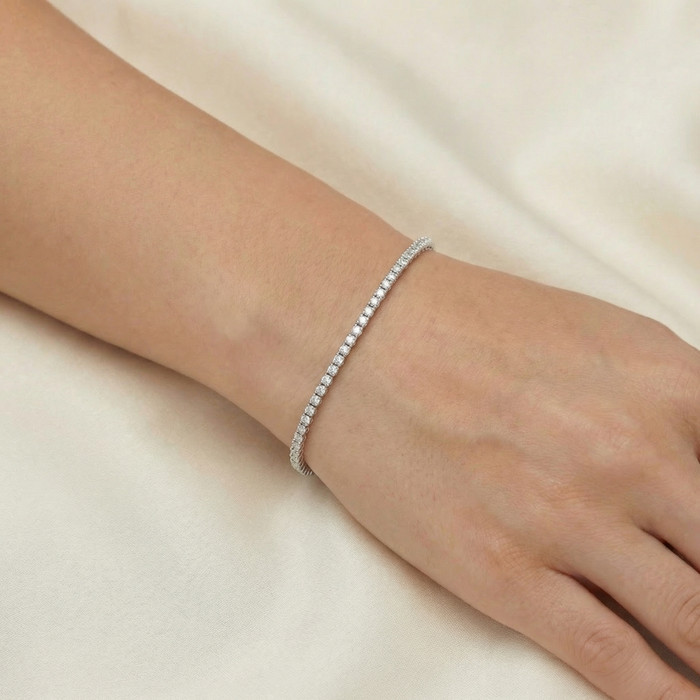 2ct Lab Grown Diamond Tennis Bracelet 14K White Gold 7"
