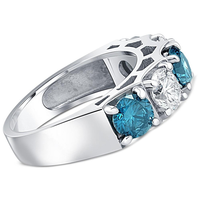 3 1/4Ct TW Five Stone Blue Diamond Wedding Ring 10k White Gold Lab Grown Band