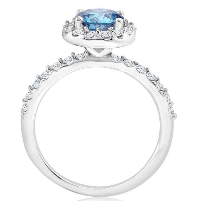 2Ct TW Blue & White Diamond Halo Engagement Ring in 14k White Gold