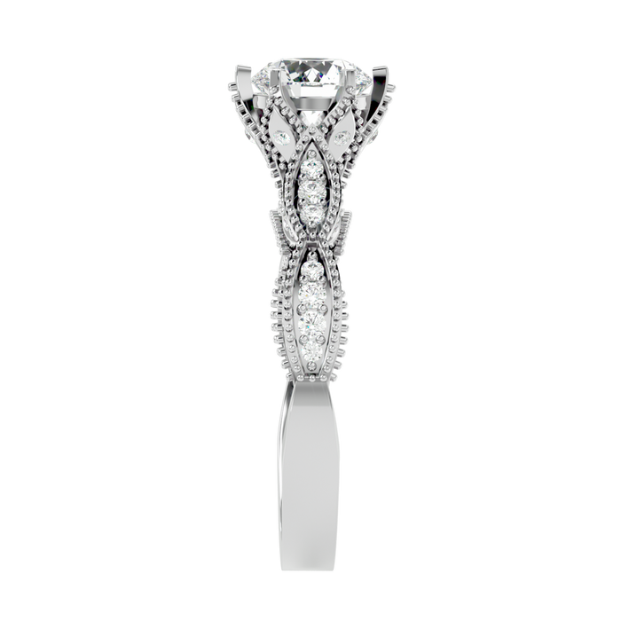 1 3/8Ct Vintage Moissanite & Diamond Engagement Ring White, Yellow, Rose Gold