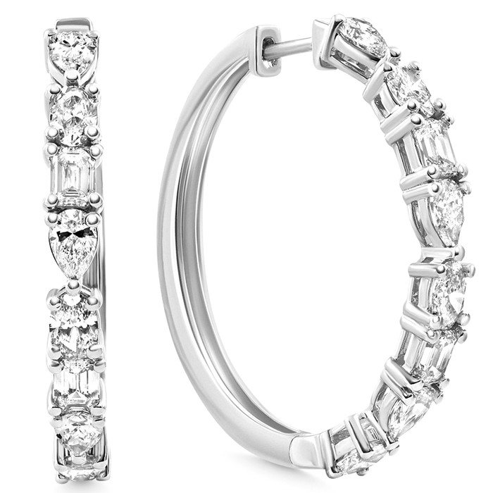 4.34 Ct Multi Fancy Shape Diamond Hoops 14k Gold Lab Grown Women's Earrings