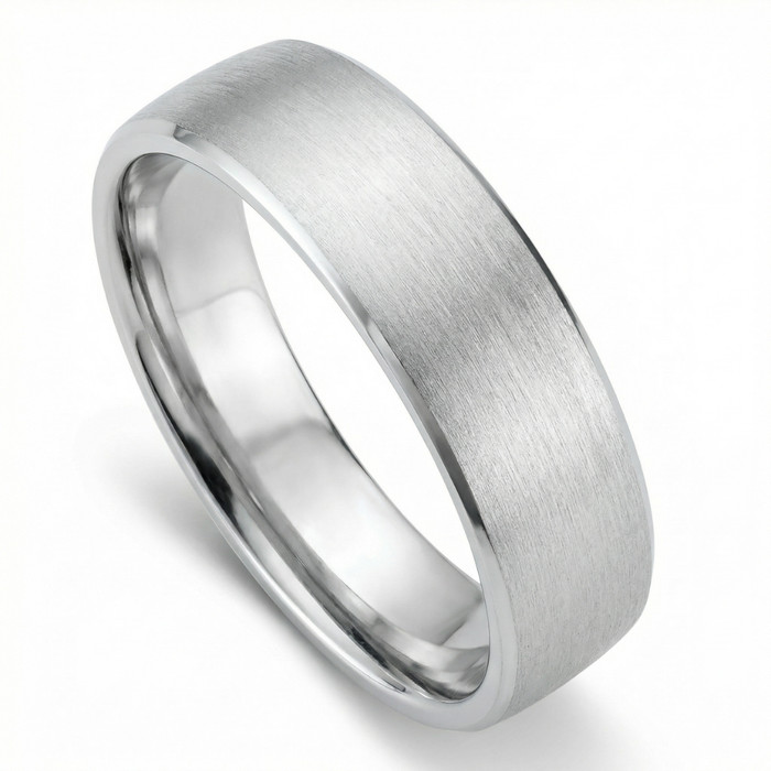 Men's Brushed Beveled Edge Weddign Band 14k Gold or Platinum