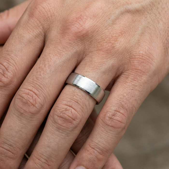 Men's Brushed Beveled Edge Weddign Band 14k Gold or Platinum