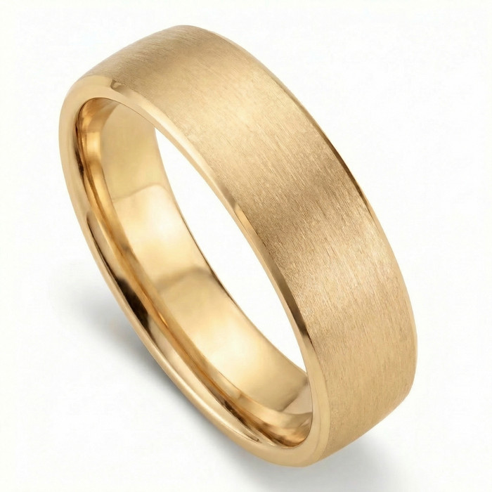 Men's Brushed Beveled Edge Weddign Band 14k Gold or Platinum