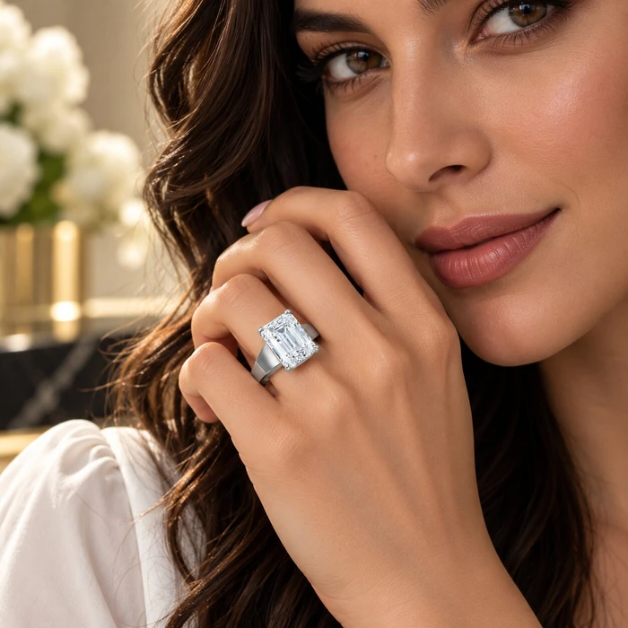 Certified 6Ct Emerald Cut Stephanie Diamond Engagement Ring 14k Gold Lab Grown