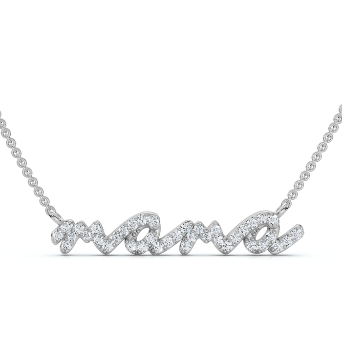 Diamond Script Mama Pendant Gold Necklace 1 1/2" Wide Lab Grown
