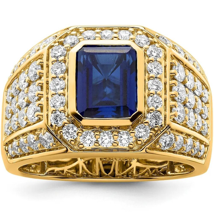 4 1/2Ct TW Men's Created Sapphire & Lab Grown Diamond Ring in 10k Yellow Gold 4 1/2Ct TW Men's Created Sapphire & Lab Grown Diamond Ring in 10k Yellow Gold
