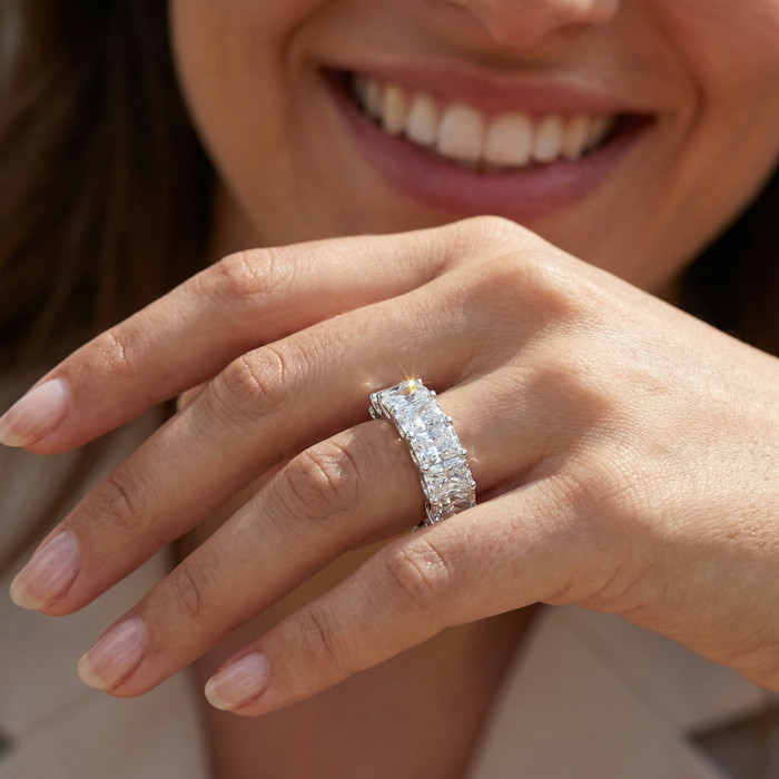 11 1/2Ct TW Radiant Cut Diamond Eternity Ring 14k Gold or Platinum Lab Grown