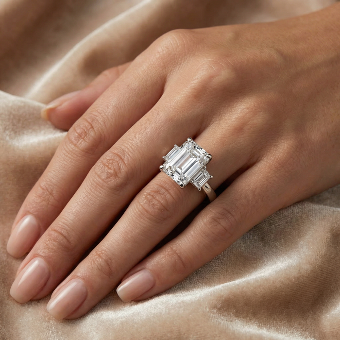 Certified 6 3/4Ct Rachel Emerald Cut Diamond Engagement Ring 14k Gold
