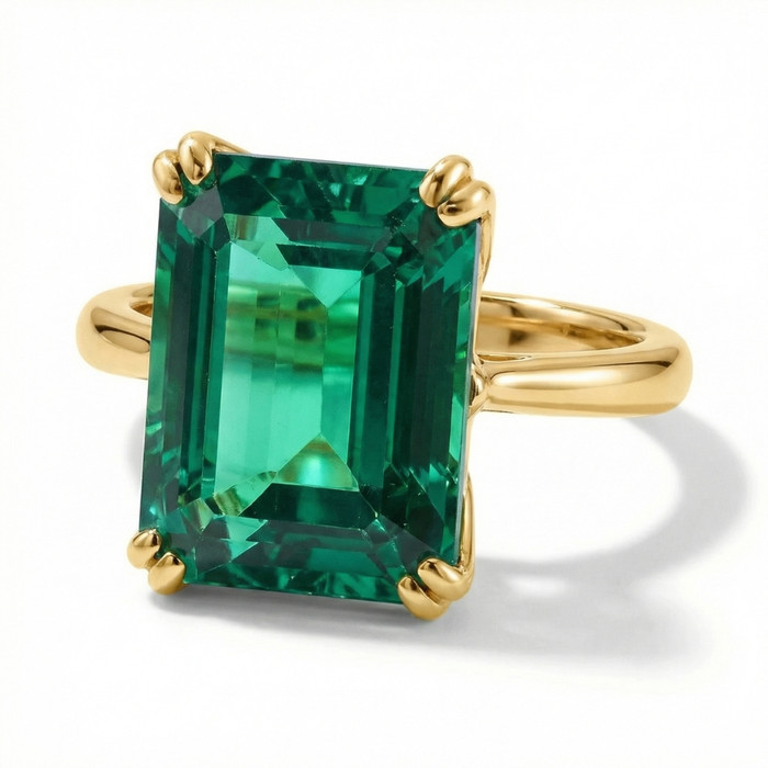 Certified 6 3/4Ct Emerald Solitaire Ring 14k Gold Lab Grown