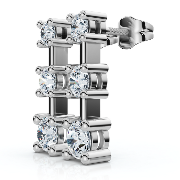 1Ct Three Stone Drop Earrings 10k Gold Lab Grown 5/8" Tall