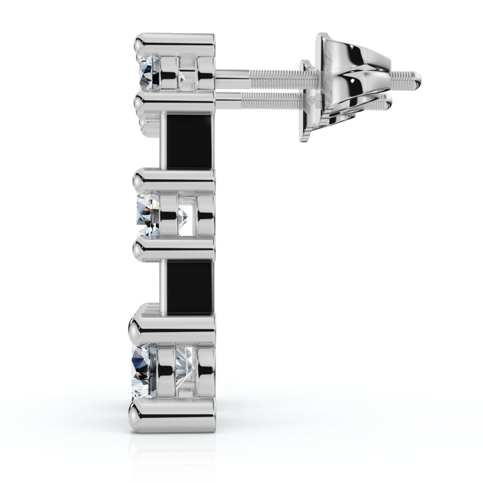 1Ct Three Stone Drop Earrings 10k Gold Lab Grown 5/8" Tall Push Back