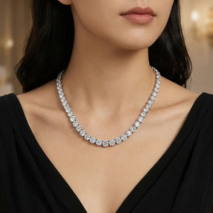 Huge 69 Ct Diamond Tennis Necklace 14K White Gold 18" Lab Grown