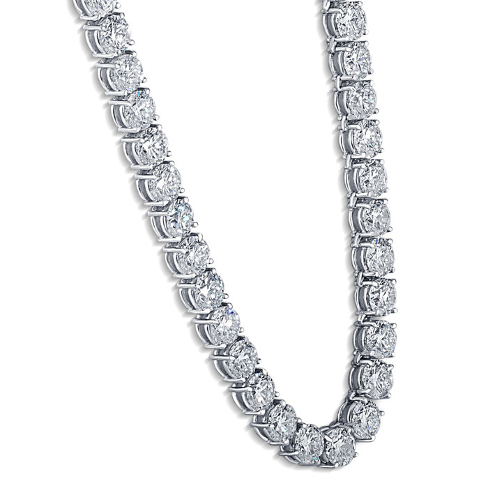 Huge 69 Ct Diamond Tennis Necklace 14K White Gold 18" Lab Grown
