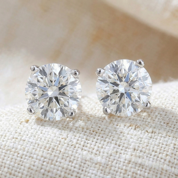 Certified 4 Ct TW Round Lab Grown Ideal Cut Screw Back Studs 14k White Gold