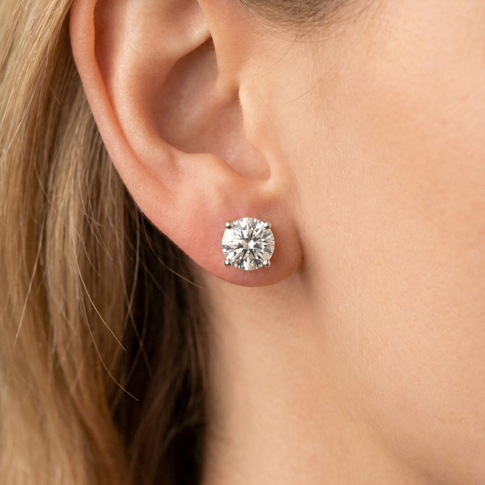 Certified 4 Ct TW Round Lab Grown Ideal Cut Screw Back Studs 14k White Gold