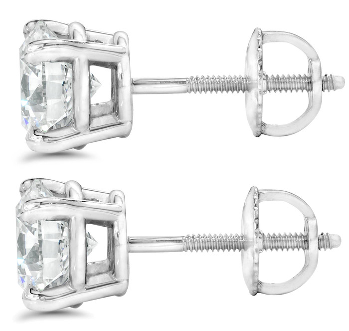 Certified 4 Ct TW Round Lab Grown Ideal Cut Screw Back Studs 14k White Gold