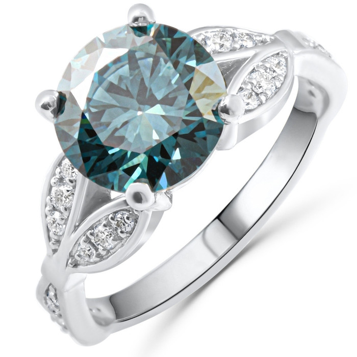 3 1/4Ct TW Blue & White Vintage Diamond Engagement Ring Lab Grown 10k White Gold 3 1/4Ct TW Blue & White Vintage Diamond Engagement Ring Lab Grown 10k White Gold
