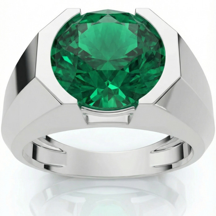 Certified 2.69Ct 9mm Emerald Solitaire Elon Ring 14k Gold Lab Grown