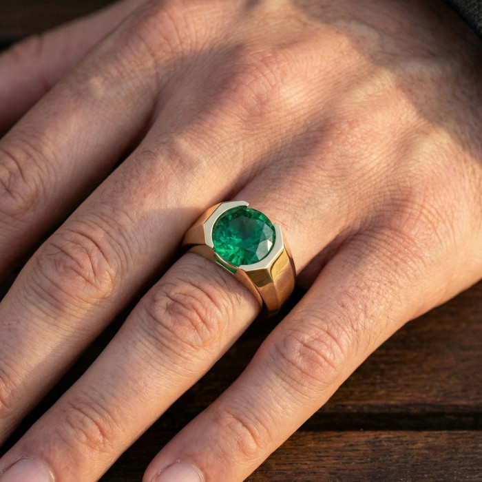 Certified 2.69Ct 9mm Emerald Solitaire Elon Ring 14k Gold Lab Grown