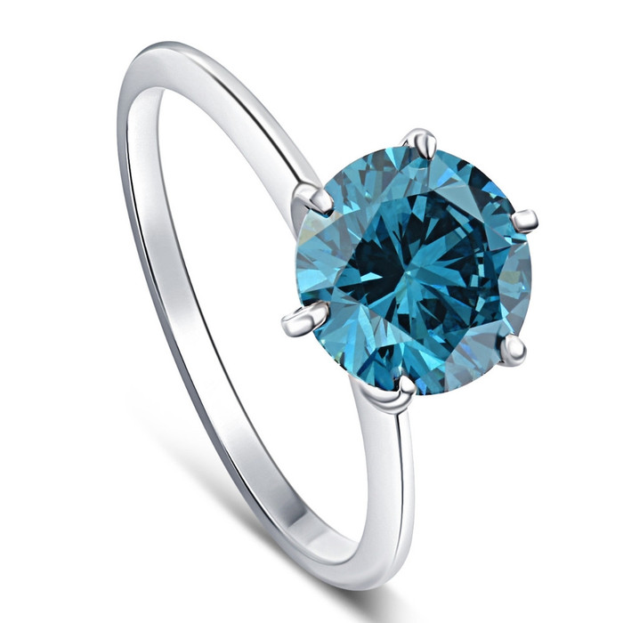 2Ct Blue Diamond Solitaire Engagement Ring in 14k White or Yellow Gold Lab Grown