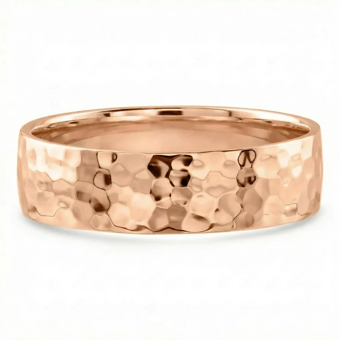 Men's Polished Hammered Wedding Band 14k Gold or Platinum