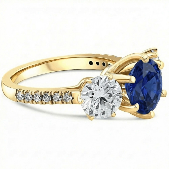 Certified 6 3/4Ct Blue Sapphire Diamond Ring Three Stone Gold Lab Grown