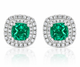 4Ct TW Emerald & Lab Grown Diamond Cushion Halo Studs 14k White Gold Earrings
