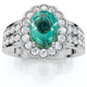 1 1/5ct Diamond Halo & Oval Emerald Cabochon Ring 10K Gold