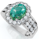 1 1/5ct Diamond Halo & Oval Emerald Cabochon Ring 10K Gold