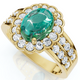 1 1/5ct Diamond Halo & Oval Emerald Cabochon Ring 10K Gold