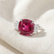 8.50Ct Cushion Ruby & Emerald Cut Diamond Ring 14k White Gold Lab Grown