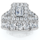 4Ct TW Emerald Cut Halo Diamond Engagement Wedding Ring Set Lab Grown Gold