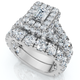 4Ct TW Emerald Cut Halo Diamond Engagement Wedding Ring Set Lab Grown Gold