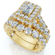 4Ct TW Emerald Cut Halo Diamond Engagement Wedding Ring Set Lab Grown Gold