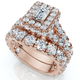 4Ct TW Emerald Cut Halo Diamond Engagement Wedding Ring Set Lab Grown Gold