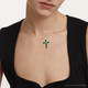 6Ct TW Princess Cut Diamond & Emerald Cross Pendant Necklace Gold Lab Grown
