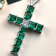 6Ct TW Princess Cut Diamond & Emerald Cross Pendant Necklace Gold Lab Grown