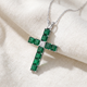6Ct TW Princess Cut Diamond & Emerald Cross Pendant Necklace Gold Lab Grown
