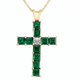 6Ct TW Princess Cut Diamond & Emerald Cross Pendant Necklace Gold Lab Grown
