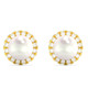 6mm Pearl & Diamond Halo Studs Women's 14k Gold Earrings Lab Grown