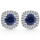 2.65Ct Cushion Halo Blue Sapphire Diamond Studs 14k White Gold Earring Lab Grown