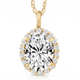 3 Ct Oval Moissanite & Lab Grown Diamond Halo Pendant 14k Gold Necklace