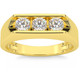 1 1/2ct Lab Grown Diamond Three Stone Mens Wedding Ring 10K Yellow Gold