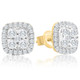 1Ct T.W. Pave Diamond Cushion Halo Studs 10k Yellow Gold Lab Grown Earrings